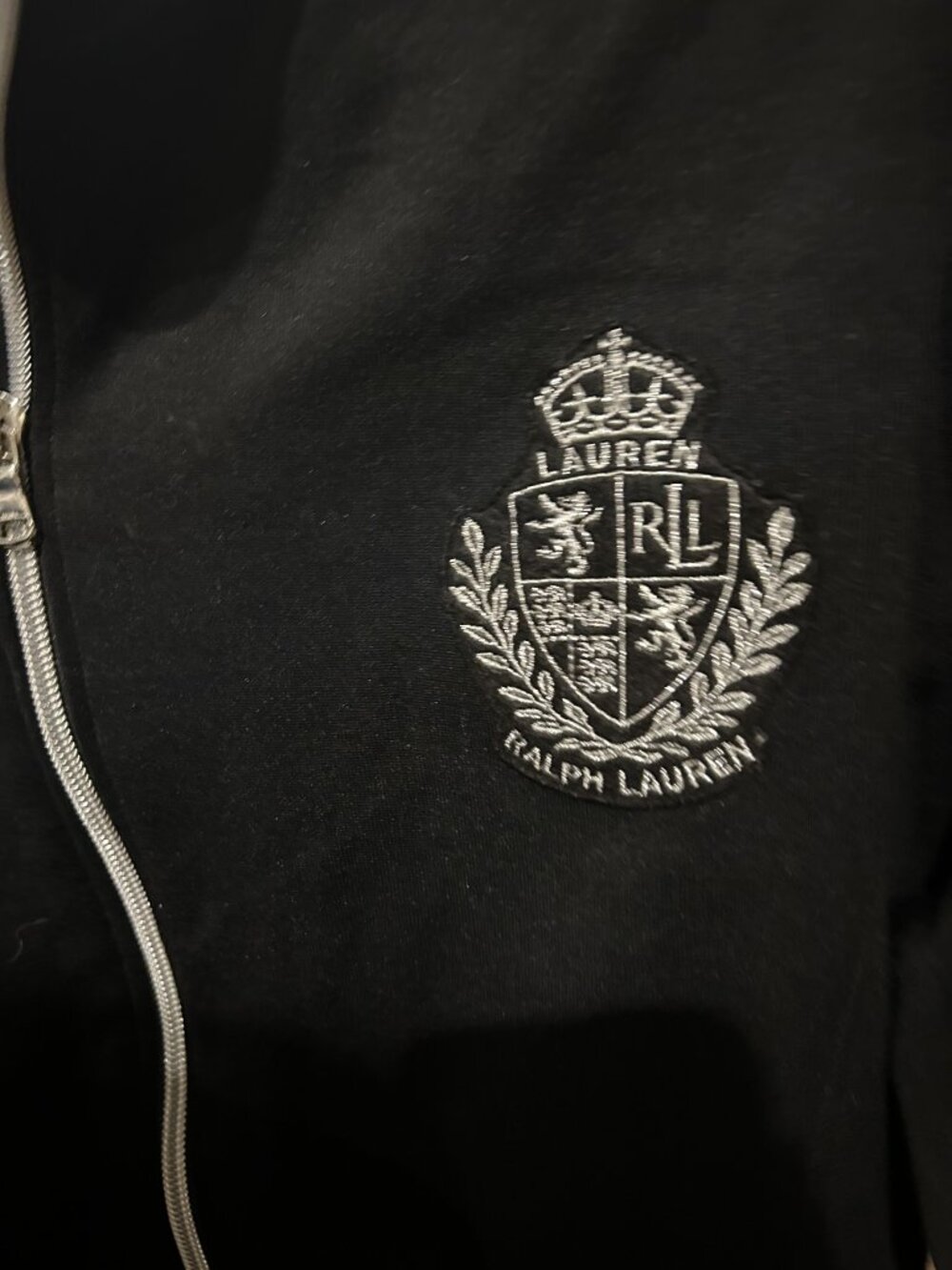 Lauren Ralph Lauren Black Silver Stripe Crest Track Jacket XL - Picture 2 of 4